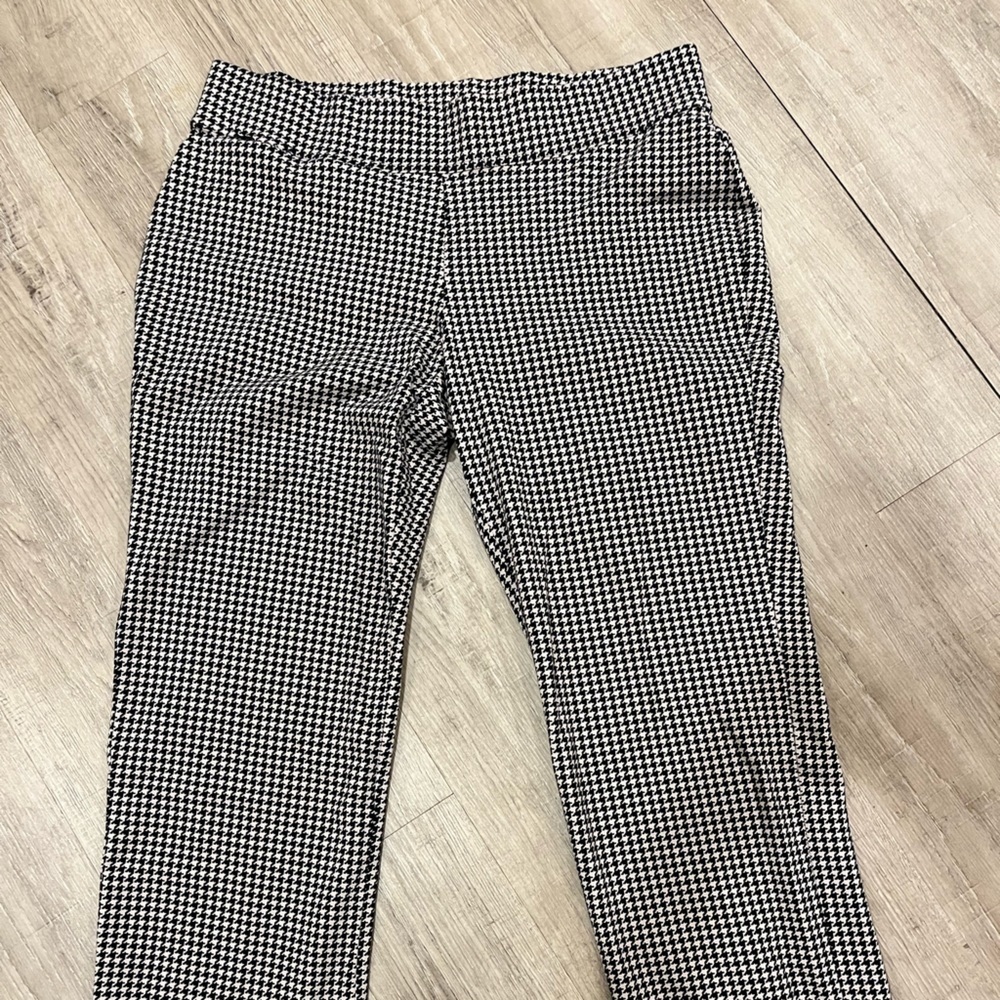 Lands’ End 1X Petite dark Brown & Tan Houndstooth Stretch Pull-On Pants Like New - Picture 4 of 13